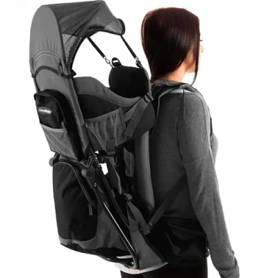 Image of Luvdbaby Toddler Carrier Backpack Comfortable Baby Hiking Child System with Nappy Change Pad, Insulated Pocket, Rain and Sun Hood