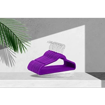 Image of EPISENT Premium 10PK Purple Velvet Hangers With Tie Bar, Slim Space Saving Coat Hanger, Non Slip Wardrobe Hangers, Clothes 360 Swivel Hook, Suitable for Suit, Shirt Dress &amp; Trouser (10)