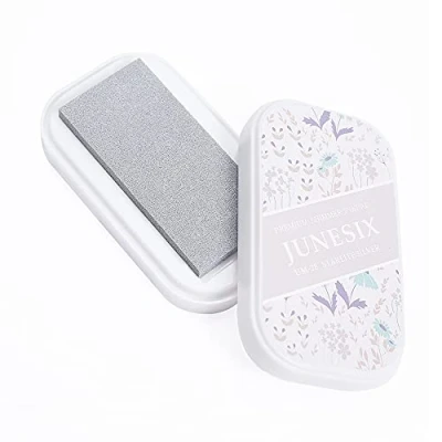 Image of Metallic Pigment Ink Pad, Washable Finger Pads, Shimmer Scrapbook Craft Pads for Rubber Stamps, Card Making, Paper Wood Fabric, 3.7 x 2.1 (Silver)