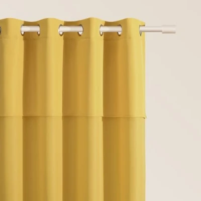 Image of ROOM99 Curtain with Silver Eyelets Mia 140 x 280 cm Width Height Blackout Sliding Curtains Decorative Modern Living Room Bedroom Mustard