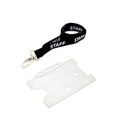 Image of ID Card It Holder and Lanyard Neck Strap Staff (Black Metal Clip)