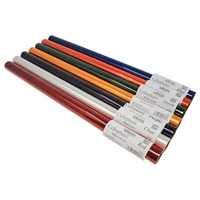 Image of Bright Ideas Cellophane Rolls, PK07 Assorted Colours 50cm x 5m &amp; 4.5m Gift Wrapping for Florist Bouquet Hamper Basket Wrapping, Scrapbooking Assortment, Colourfast Acid Free. BI2608.