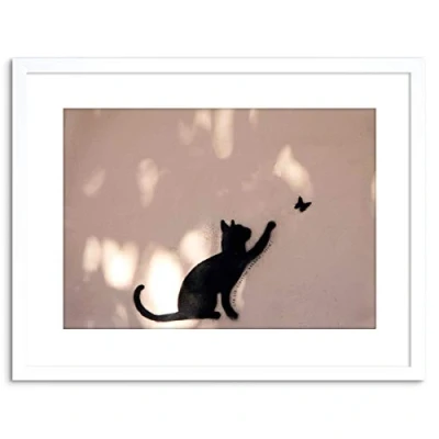 Image of Wee Blue Coo Photo Cat Butterfly Silhouette Graffiti Framed Wall Art Print