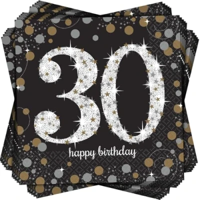 Image of Amscan 511544 Gold Sparkling Celebration 30th Birthday Luncheon Napkins 16 Pack