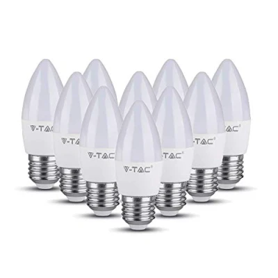 Image of V TAC E27 Candle LED Bulb with Samsung LED, Warm White 3000K, 40W Equivalent, 5.5W 470lm, 200 Beam Angle, Pack of 10 [Energy Class A+]