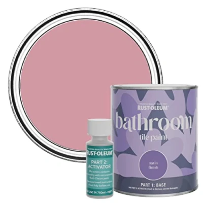 Image of Rust Oleum Pink Water Resistant Bathroom Tile Paint in Satin Finish Dusky 750ml