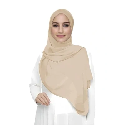 Image of Premium Chiffon Hijab Head Scarf Shawl Wrap for Muslim Women Lightweight (Beige)