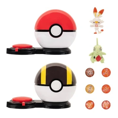 Image of Pokémon Surprise Attack Game 2 Inch Larvitar and Scorbunny with Poké Ball Ultra plus 6 Discs