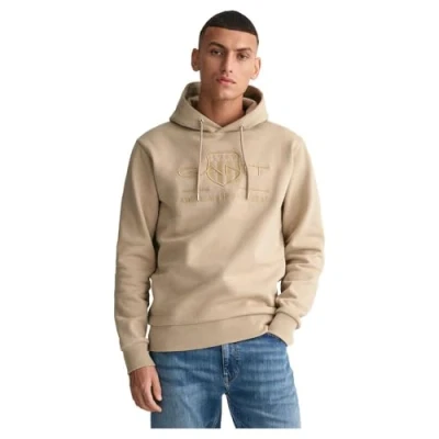 Image of GANT Tonal Shield Hoodie Hoodie, Men&#039;s, Size: 4XL, Concrete beige
