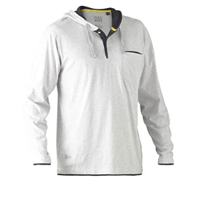 Image of Bisley Workwear UKBK6220_BGGY T Flex &amp; Move Cotton Shirt Hoodie Long Sleeve Grey Marle, M