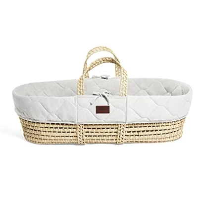 Image of The Little Green Sheep Natural Quilted Moses Basket &amp; Mattress Dove