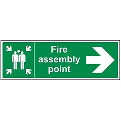 Image of V Safety Fire Assembly Point Arrow Right Sign 600mm x 200mm Self Adhesive Vinyl