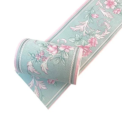 Image of Simplemuji Self Adhesive PVC Vintage Flower 3D Waterproof Wall Border Decor Removable Kitchen Bathroom Tiles Stciker 10CM by 5M (Rose Red)