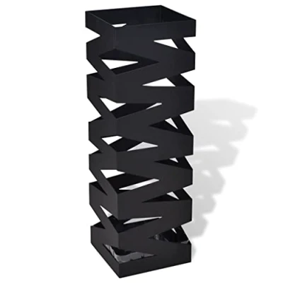 Image of vidaXL Black Umbrella Stand Durable Powder Coated Steel Holder with Removable Drip Tray Perfectly Sized for Walking Sticks and Trekking Poles