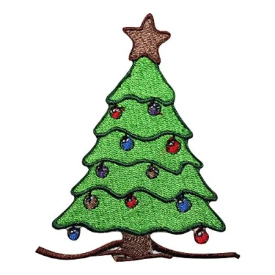Image of Christmas Tree Logo Embroidered Iron on Patch Sew Badge Applique for Clothes