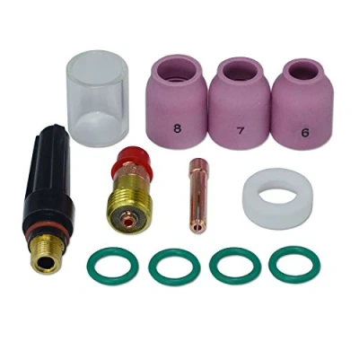 Image of RIVERWELD TIG Insulated Glass Cup #10 (16mm) Stubby Gas Lens Insulator 17GLG20 and Back Cap 57Y03 Medium 17GL332 10N24S (2.4mm) for DB SR WP 17 18 26 Welding Torch 12pcs