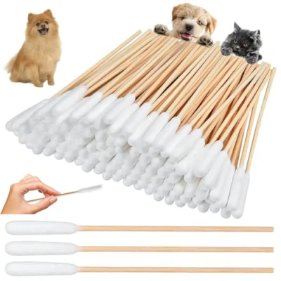 Image of Devenirriche Pet Dog Ear Cleaner Cotton Buds, 15cm Long Cane Stick Cleaning Swabs Sticks, Buds for Animals Ears Wax Infection Removal (50 Pack)