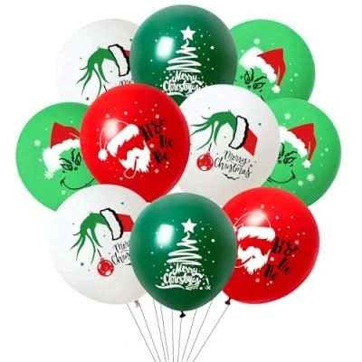 Image of Christmas Balloons 20 Pcs Merry Xmas Party Decorations Grinch Latex Red Green and White Set for New Year Birthday Decor Supplies
