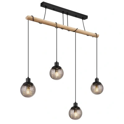 Image of Richard Bar Pendant Ceiling Light Matt Black Smoke Glass Shade 4x E27