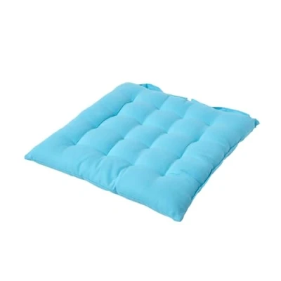 Image of HOMESCAPES Seat Pad Blue 40 x cm Indoor Garden Dining Chair Cushion with a Button Tie Handle to fix 100% Cotton Well Filled Easy Care Washable At Home