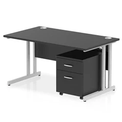 Image of Impulse 1400x800 Desk Black/Silver Cantilever Leg 2 Drawer Mobile Ped
