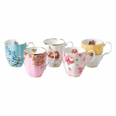 Image of Royal Albert 100 Years 40017527 1950 1990 Mug 0.4Ltr/14.1 Floz, Set of 5 Multi, Bone China