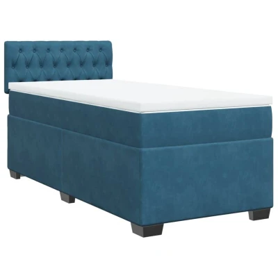 Image of vidaXL Box Spring Bed with Mattress Dark Blue 80x200 cm Velvet