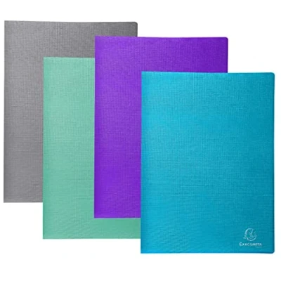 Image of Exacompta Ref. 88630E Pack of 4 Teksto document protectors 30 smooth crystal pockets 60 views for A4 dim 24x32cm semi rigid card cover zero plastic assorted colors
