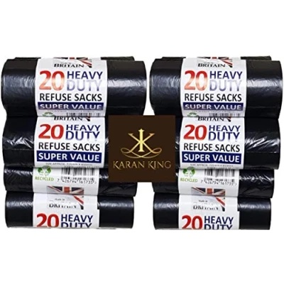 Image of KING KARAN® 50L 400 Heavy Duty Black Bin Liners Refuse Sacks Bag