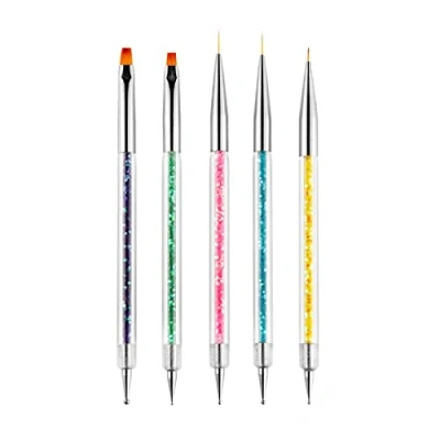 Image of Rnitle Nail Art Brushes[5 Pieces],Double Ended Dotting Tool Set,Dotting Drawing Painting Tools Liner Design with Glitter Handle