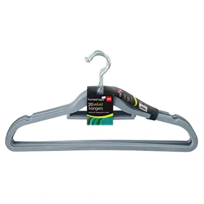 Image of HOMESHOPA Velvet Coat Hangers, 20 Pack Heavy Duty Clothes Hangers with Tie Bar, Slim Non Slip Suit 360 Degree Swivel Hook, Durable, Sturdy Space Saving for Trousers Grey
