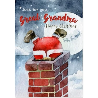Image of doodlecards Great Grandma Christmas Card Santa Chimney Medium Size for with Plain Envelope