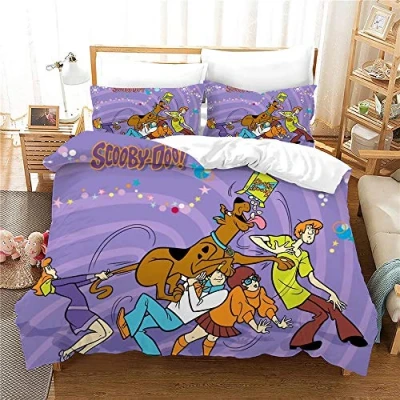 Image of NICHIYO Scooby Doo, Bed Linen Set, Duvet Cover and Pillowcase, Microfibre, 3D Digital Print Three Piece Bedding (Duvet + Pillowcases) (5, Doubie 200 x cm)