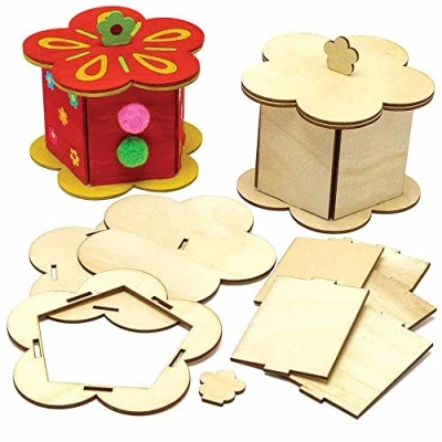 Image of Baker Ross FC736 Flower Wooden Box Kits Pack of 3, Painting and Decorating Arts Crafts for Kids