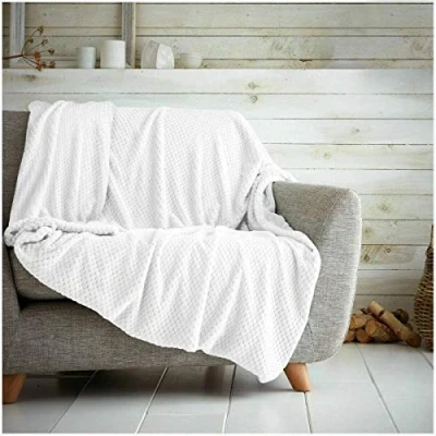 Image of Waffle Honeycomb Throw Blanket Soft Warm Over Sofa Bed Travel Bedspread (White, Single 125 x 150cm)