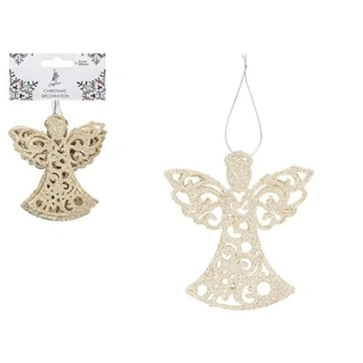 Image of Red Hanging Glitter Angel Decorations Set of 6 Elegant Christmas Tree Ornaments