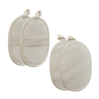 Image of Relaxdays Loofah Sponge, Set of 4, for Body &amp; Face, Gentle Exfoliation and Deep Pore Cleansing, Shower Accessory, Beige, Polyester, 18 x 11 0.5 cm