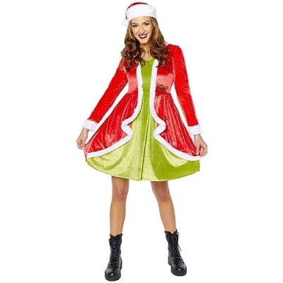 Image of Amscan 9918321 Women&#039;s Official the Grinch Classic Adults Christmas Fancy Dress Costume Size: 8 10