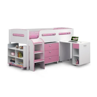 Image of Julian Bowen Kimbo Cabin Bed, Wood, White/Soft Pink, Single