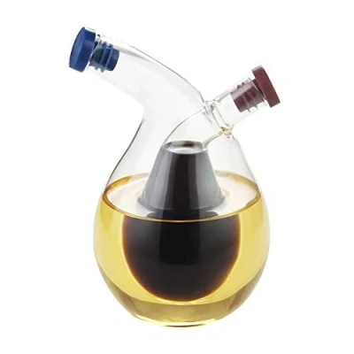 Image of WINAKUI Clear Glass Oil and Vinegar Bottle, 2 in 1 Olive Dispenser Cruet Bottles Double Pourer Spout Stoppers Kitchen Supplies for Cooking