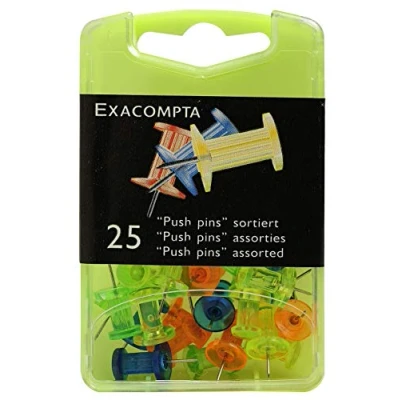 Image of Exacompta Ref 14745E Push Pins (Pack of 25) 7mm Width x 10mm Height in Size Suitable for Pinboards or Corkboards Offices, Homes &amp; Businesses 5 Assorted Colours