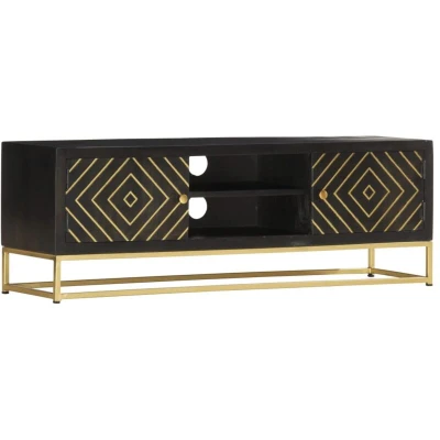 Image of vidaXL TV Cabinet Black and Gold 120x30x40 cm Solid Mango Wood