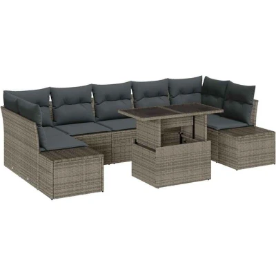 Image of vidaXL 8 Piece Garden Sofa Set with Cushions Grey Poly Rattan