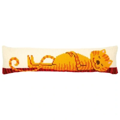 Image of Vervaco PN 0173047 Red Cat Cross Stitch Draught Excluder, Cotton, Multi Colour, Approx. 80 x 20 cm / 32 8 inches.
