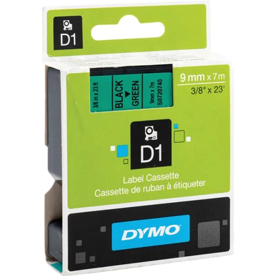Image of DYMO Authentic D1 Labels Black Print on Green Tape 9 mm x 7 m Self Adhesive for LabelManager Label Makers Made in Europe