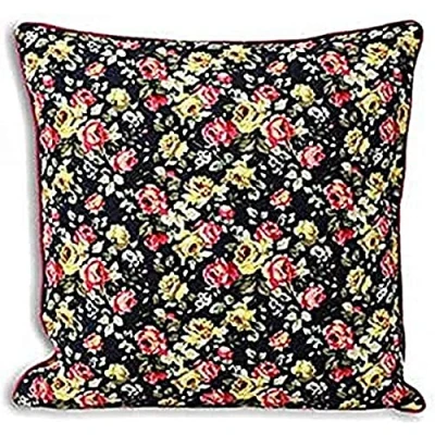 Image of Paoletti Victoria Floral Piped Cushion Cover Navy Cotton One Size