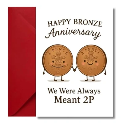 Image of LimaLima Funny Bronze Anniversary Card 8th Wedding We Were Always Meant 2P Cute for Husband, Wife or Partner
