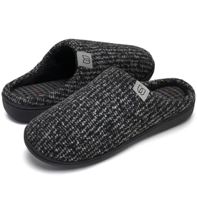 Image of Ladies&#039; Slippers Winter Warm Memory Foam House Shoes with Anti Skid Rubber Sole Indoor/Outdoor for Women And Men (Classic black grey, 10.5/11UK)