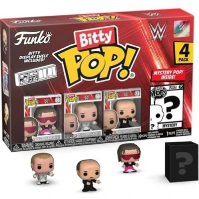 Image of Funko Bitty POP!: WWE Bret “Hit Man Hart™, Pop! Shawn Michaels, “Mean Gene Okerlund™, and a mystery figure 0.9 Inch (2.2 Cm) Collectable Gift Idea Cake Topper