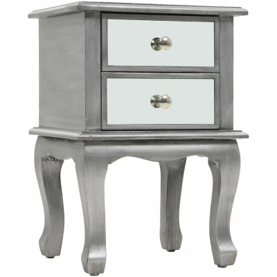Image of vidaXL Mirrored Nightstand/Bedside Cabinet/Side Table Industrial Modern Style With Elegant Design Made of Sturdy MDF and Glass Convenient Drawers Silver